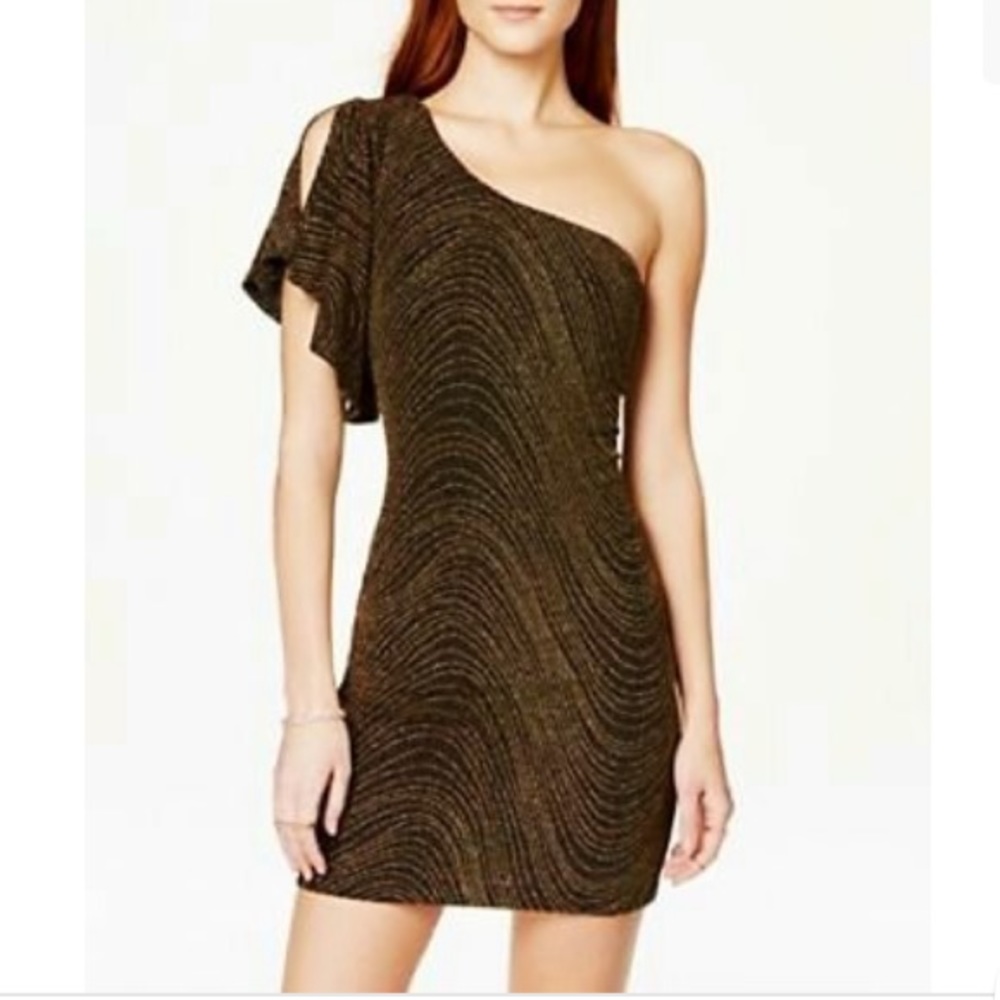 As U Wish Black and Gold One Shoulder Dress